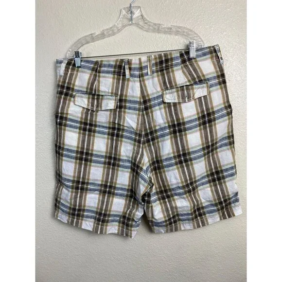 Tommy Bahama Linen Relax Mens Shorts Size 38 Plaid Chino Vacation Brown beach - Picture 2 of 14